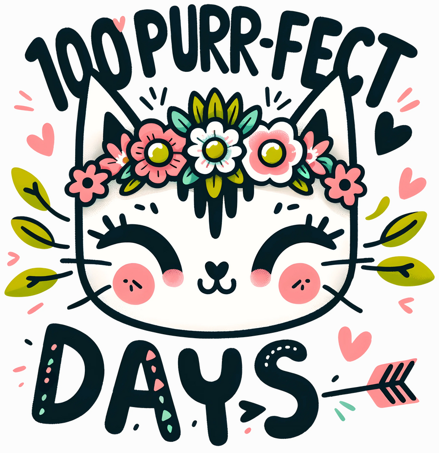 100 Purr-fekte Tage Katzenliebhaber-Design – DTF Ready To Press