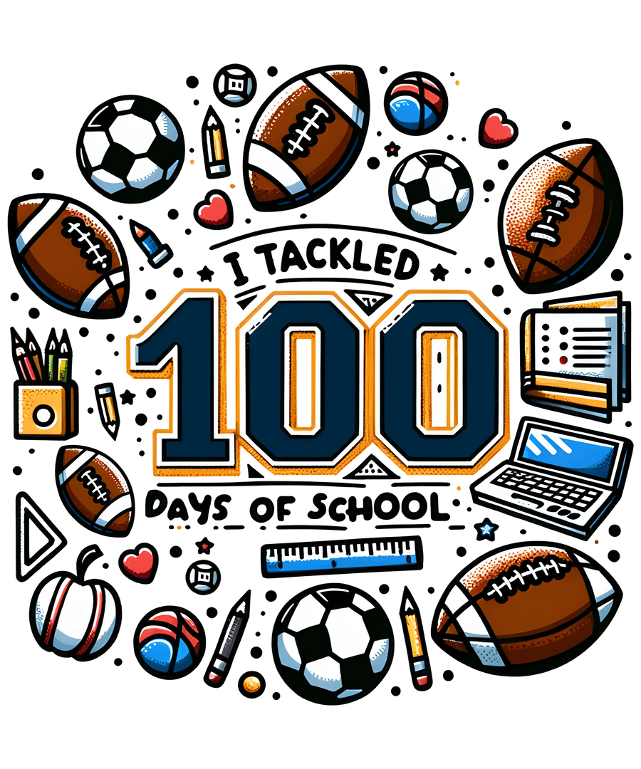 Abordé 100 días de escuela Amante del deporte Diseño de fútbol - DTF Listo para imprimir