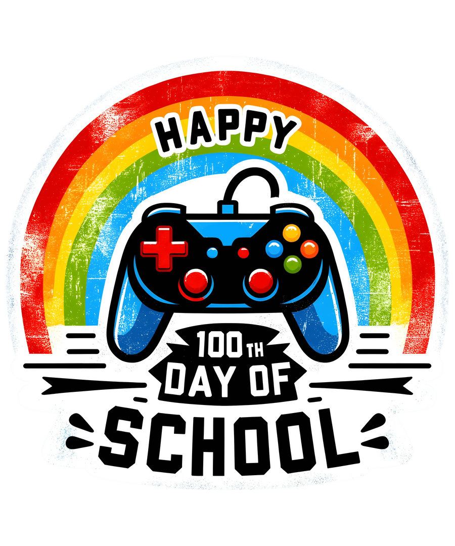 Happy 100th Day Of School Game Day Rainbow Design - DTF Ready To Press