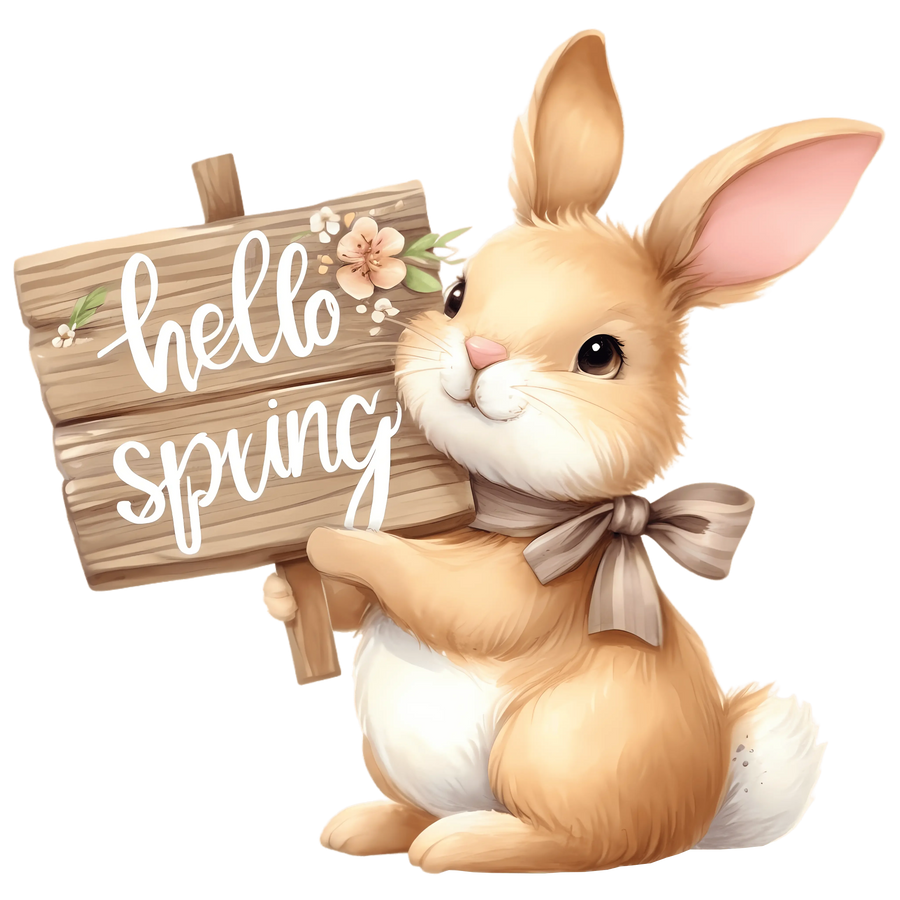 Hello Spring Easter Cute Rabbit Design - DTF Ready To Press