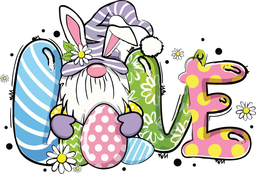 Easter Love Gnome Bunny Design - DTF Ready To Press