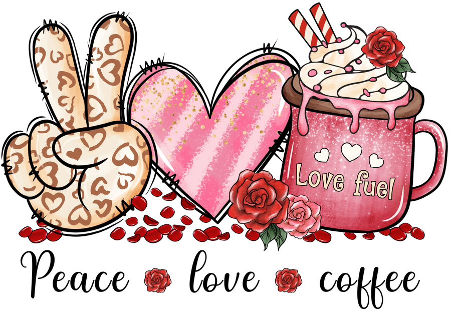 Frieden Liebe Kaffee Valentinstags-Design – DTF fertig zum Aufpressen