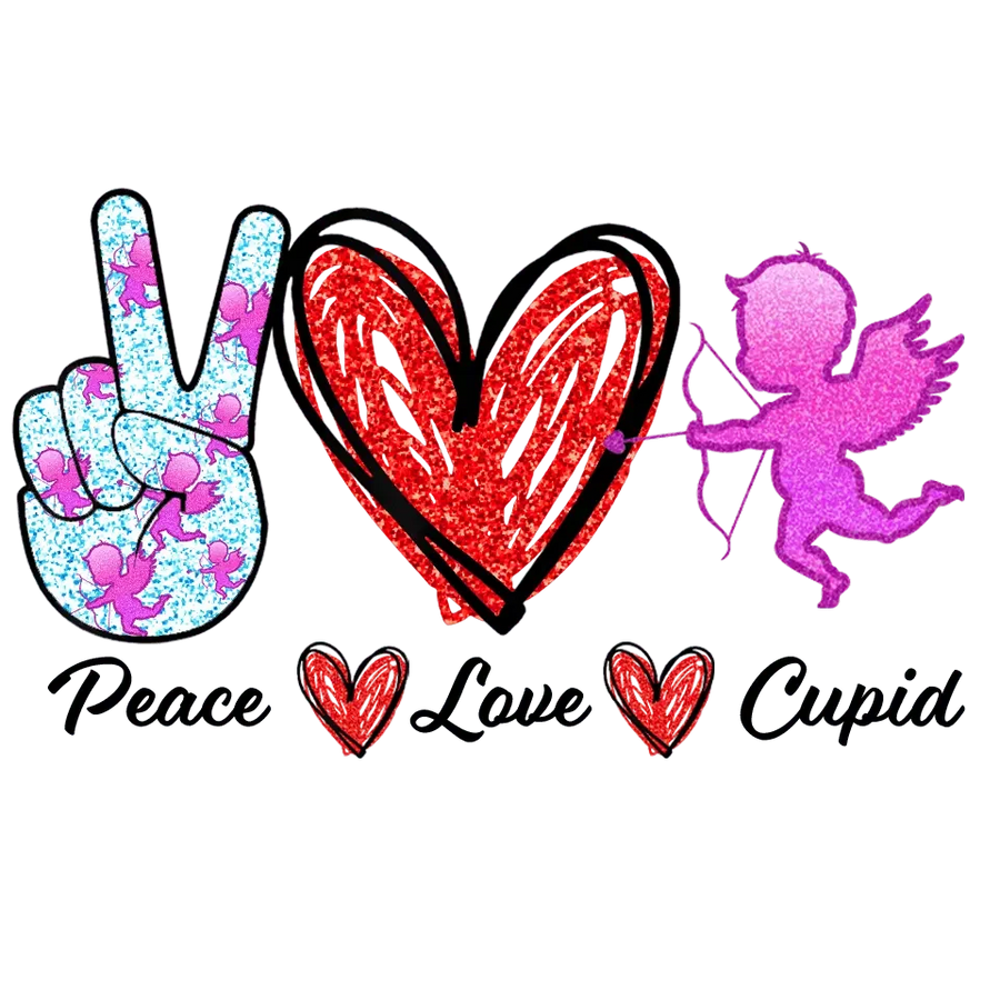 Valentine's Day Peace Love Cupid Design - DTF Ready To Press