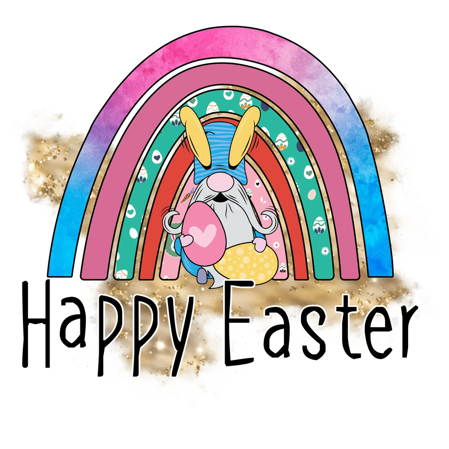 Happy Easter Gnome Rainbow Design - DTF Ready To Press