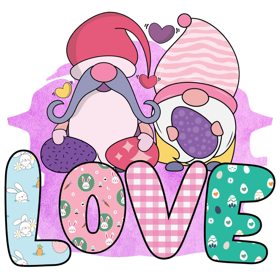 Gnome Easter Love Design - DTF Ready To Press