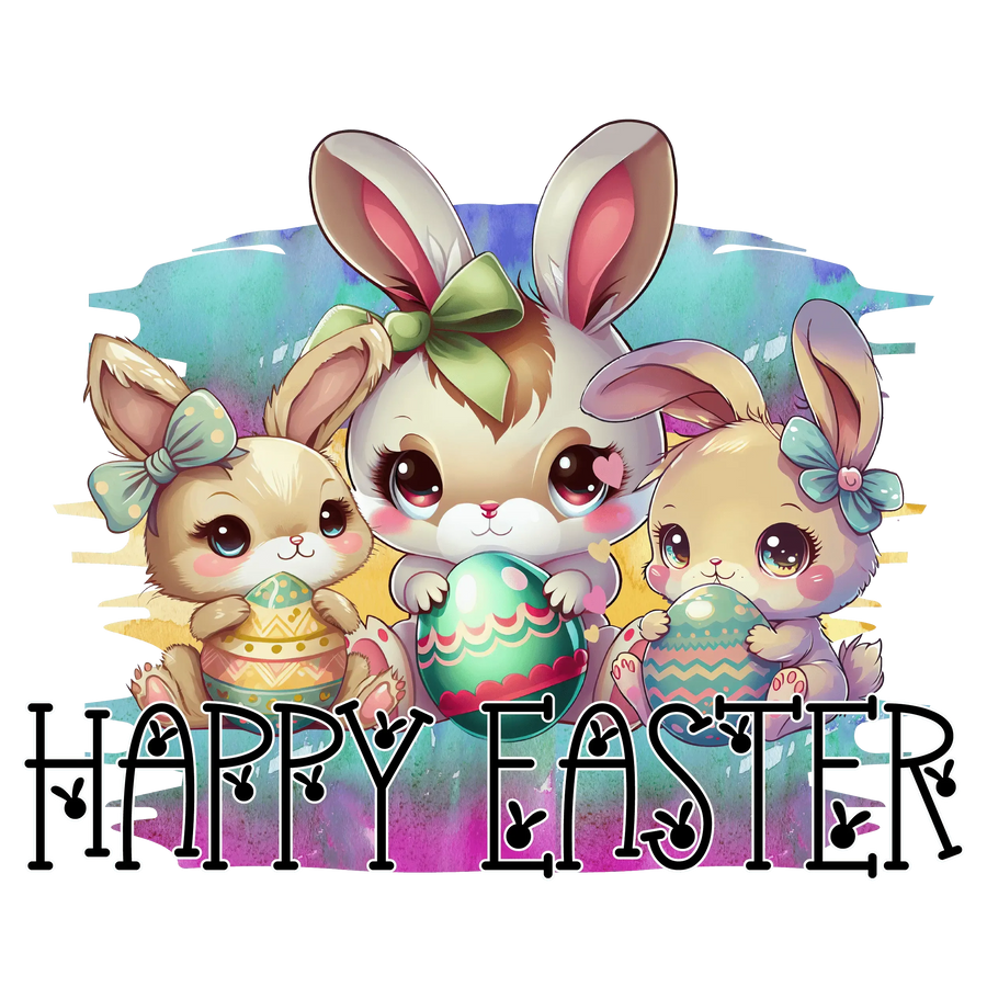 Cute Bunny Happy Easter Design - DTF Ready To Press