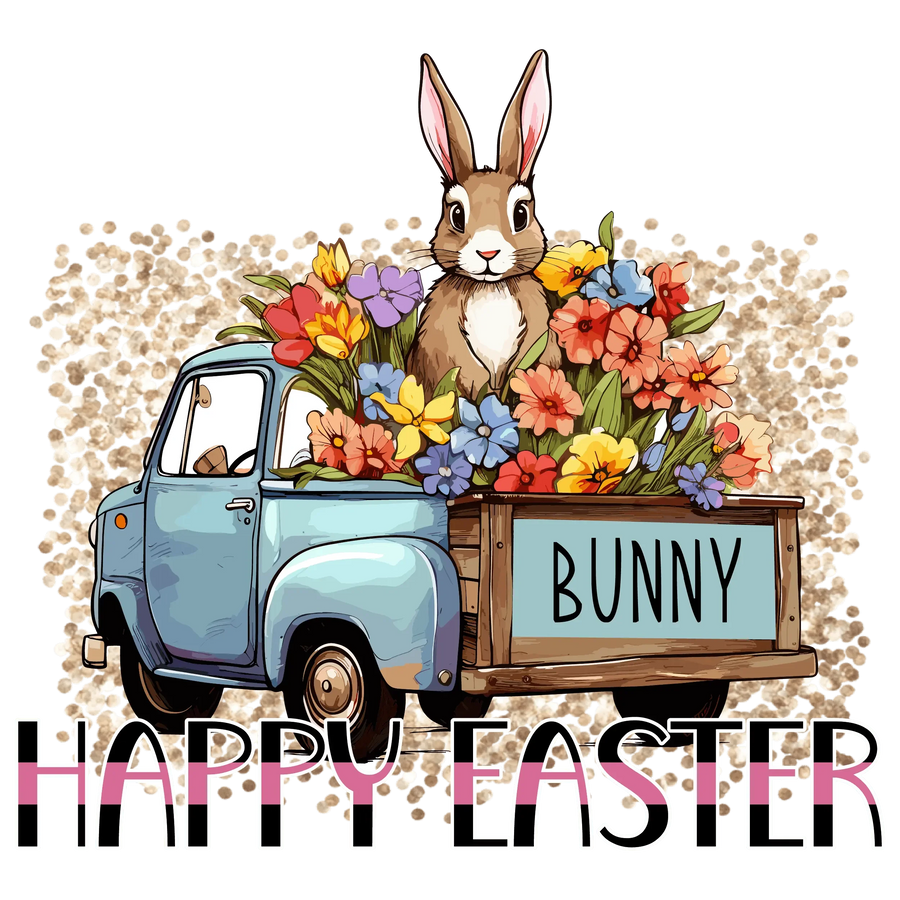 Happy Easter Bunny And Truck Design - DTF Ready To Press