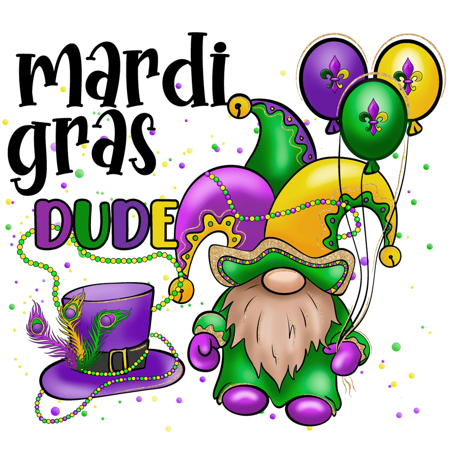 Mardi Gras Dude Gnome Design - DTF Ready To Press