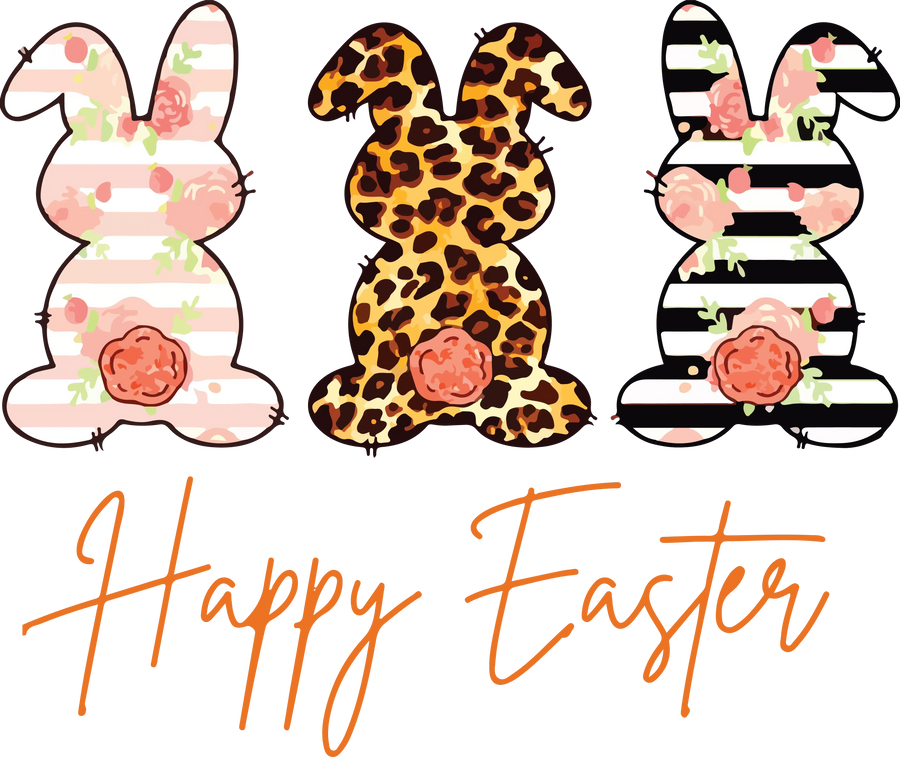 Happy Easter Bunny Leopard Design - DTF Ready To Press