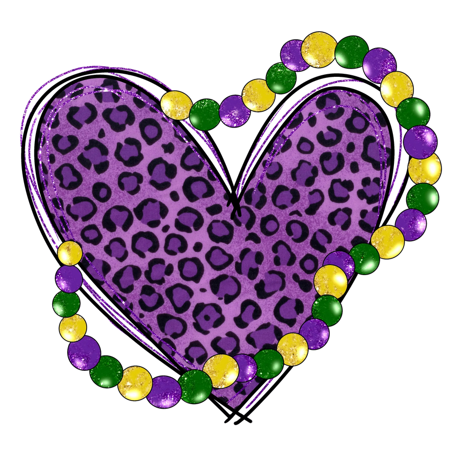 Heart Mardi Gras Leopard Design - DTF Ready To Press