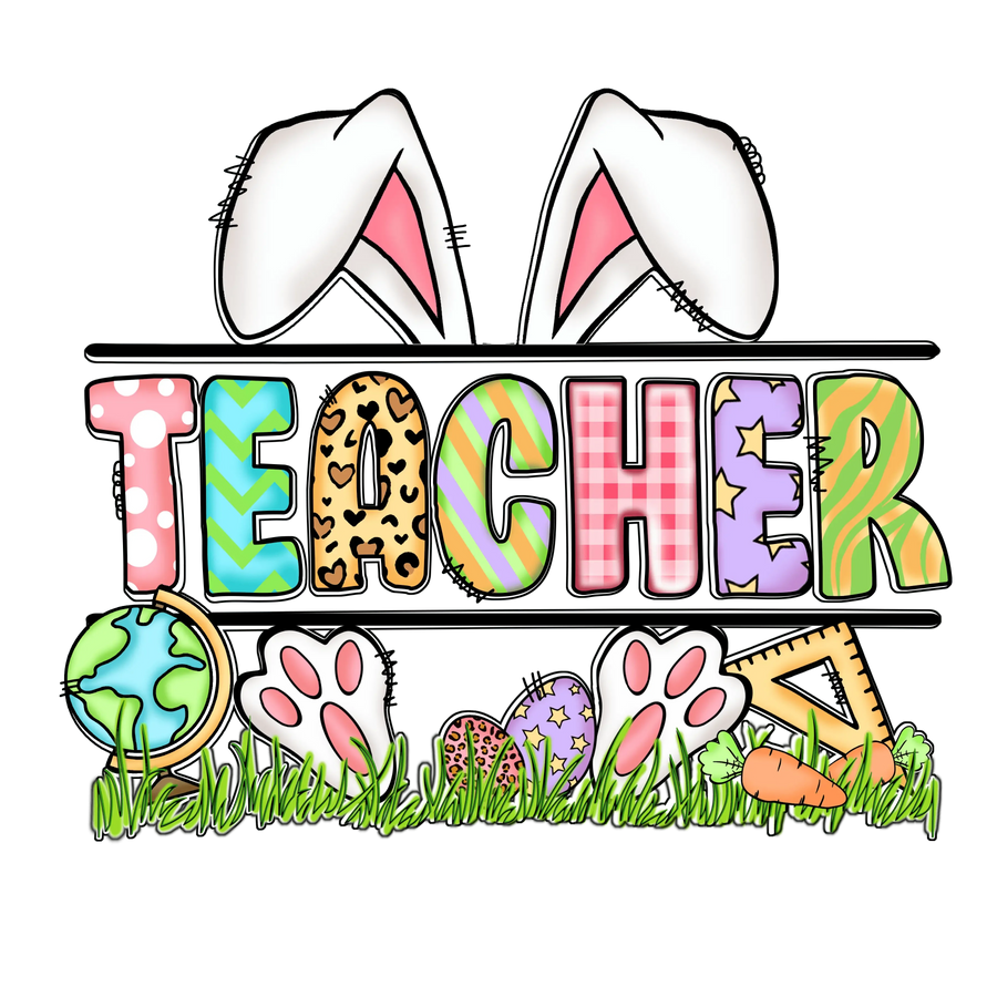 Teacher Bunny Easter Design - DTF Ready To Press