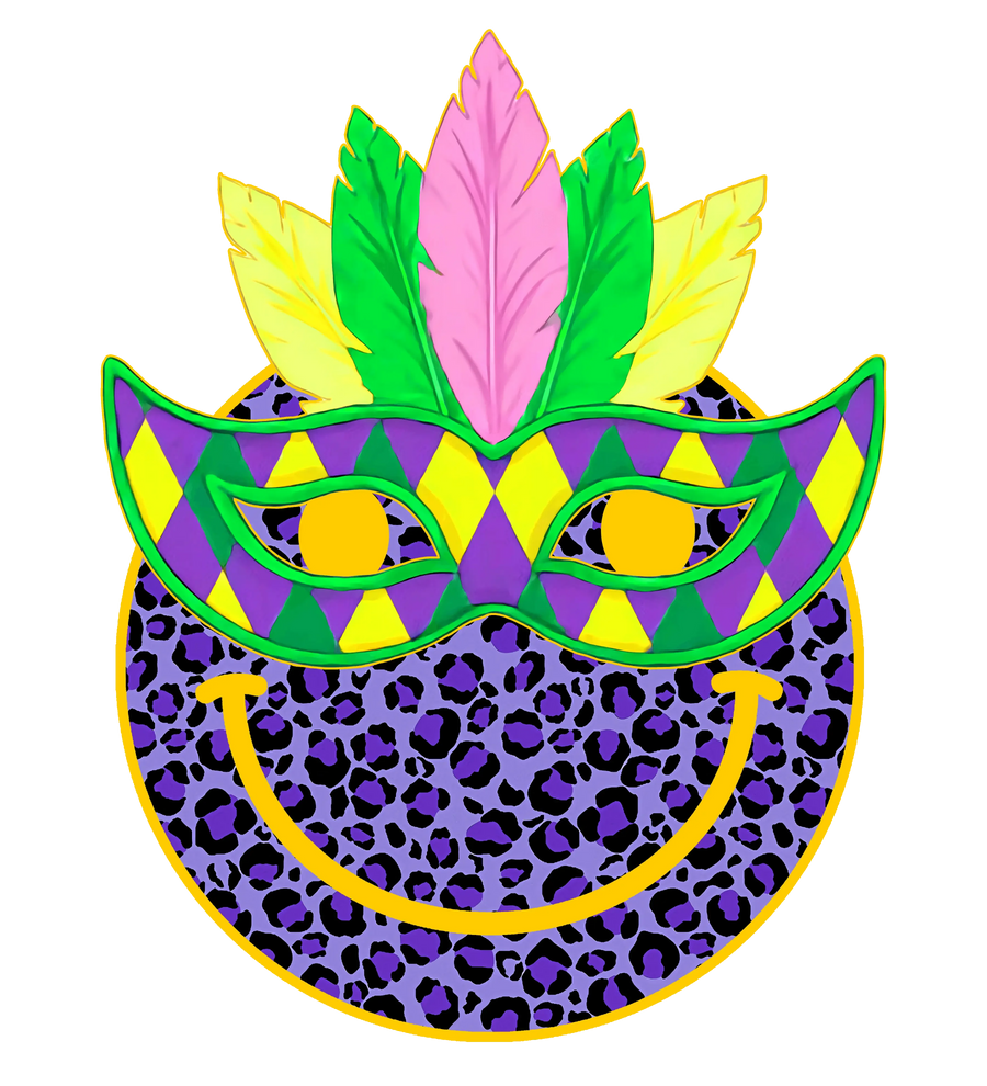 Smiley Mardi Gras Party Design - DTF Ready To Press