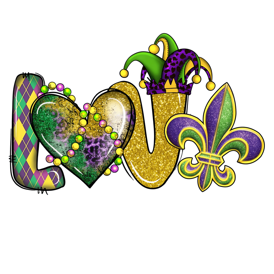 Mardi Gras Love Design - DTF Ready To Press
