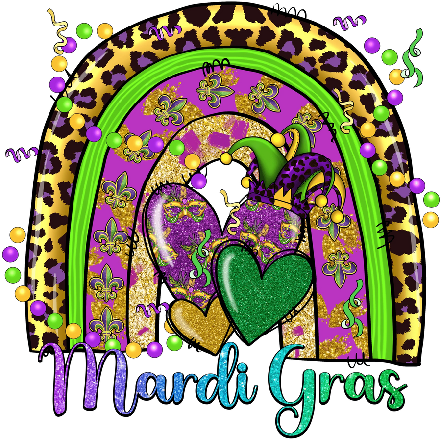 Mardi Gras Regenbogen Herz Design - DTF Bügelbereit
