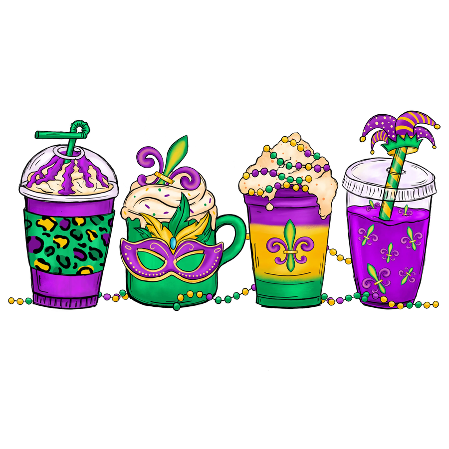 Mardi Gras Party Kaffee-Design – DTF Ready To Press