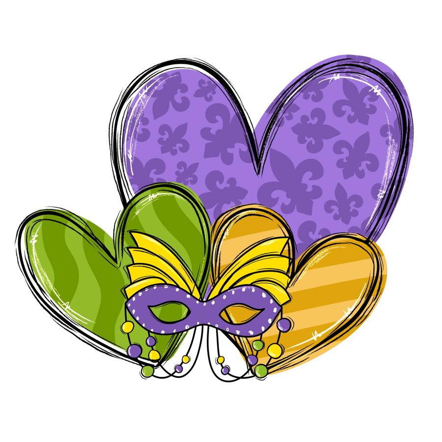 Diseño de corazón de carnaval Love Mardi Gras: DTF listo para imprimir