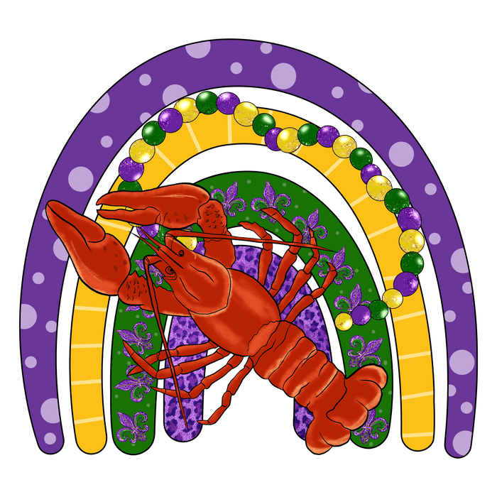 Mardi Gras Carnival Rainbow Lobster Design - DTF Ready To Press - DTF Center 