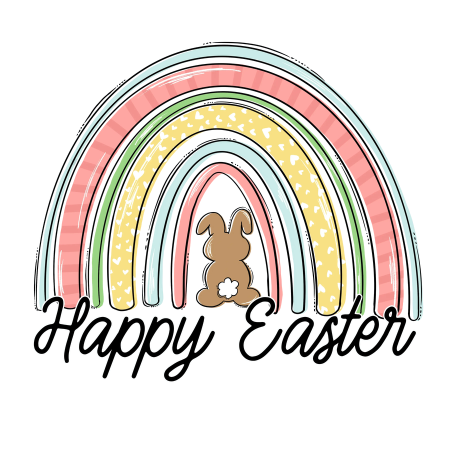 Happy Easter Bunny Rainbow Design - DTF Ready To Press