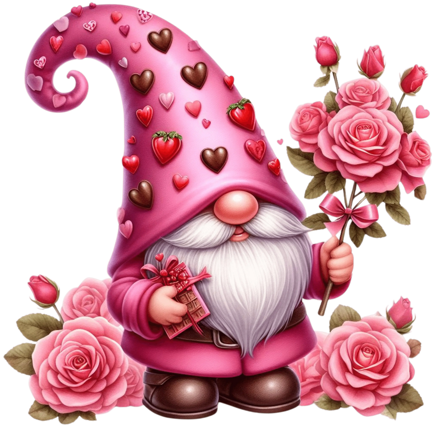 Gnom-Rosen- und Schokoladen-Valentinstags-Design – DTF druckfertig