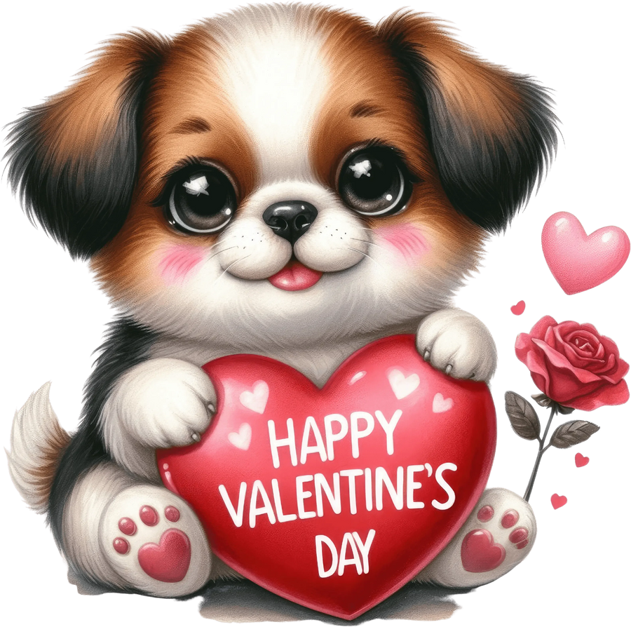 Fröhlichen Valentinstag Welpen-Design – DTF Ready To Press