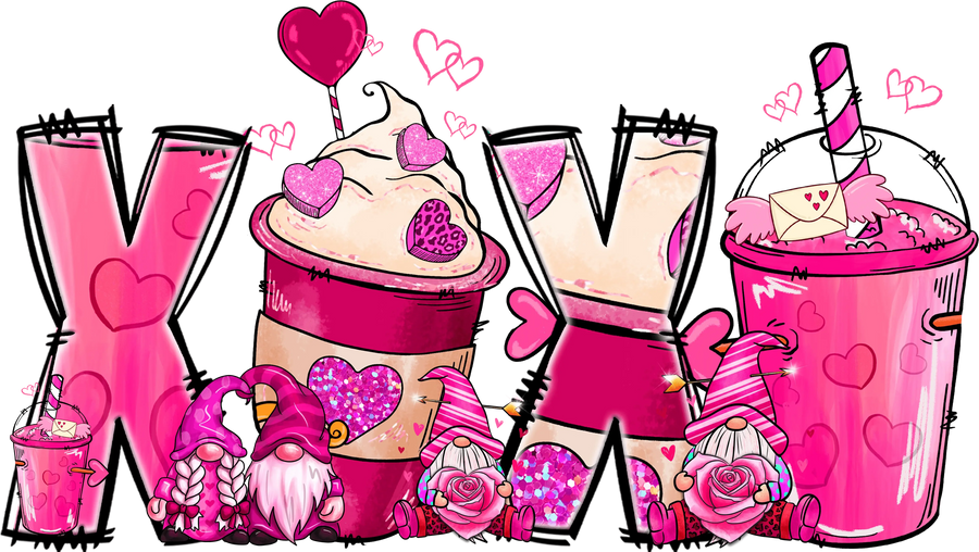 XOXO Valentinstagszwerg-Design – DTF fertig zum Aufpressen