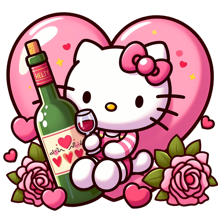 Hello Kitty Valentine's Day Champagne Design - DTF Ready To Press - DTF Center 