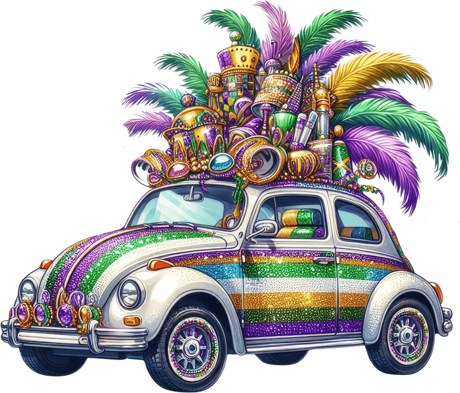 Mardi Gras Vosvos Design - DTF Ready To Press