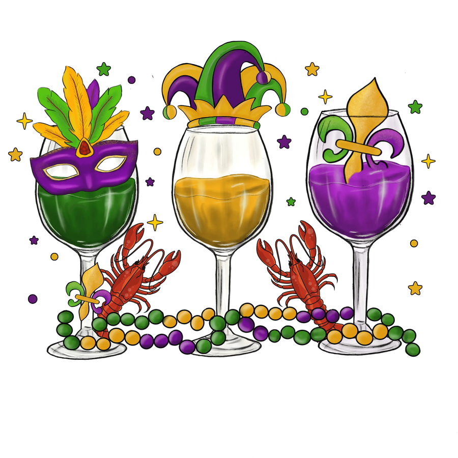 Mardi Gras Party Wine Design - DTF Ready To Press