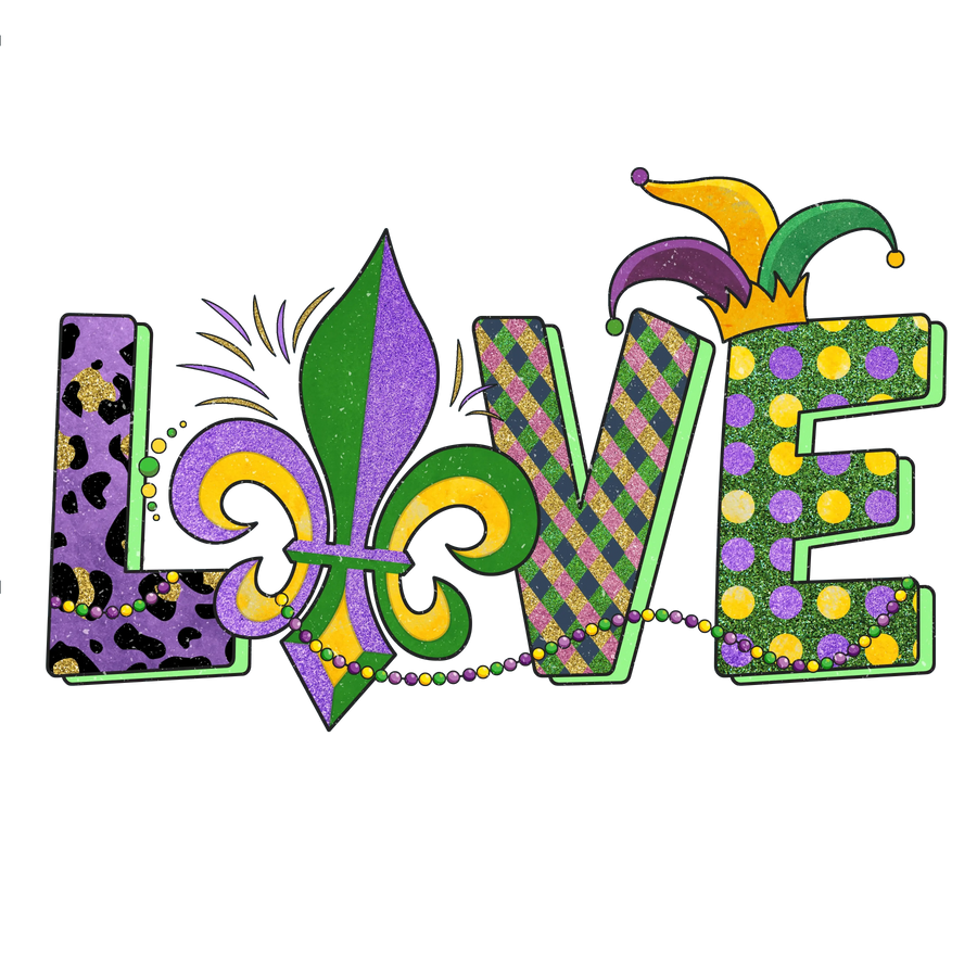 Mardi Gras Love Royal Design - DTF Ready To Press